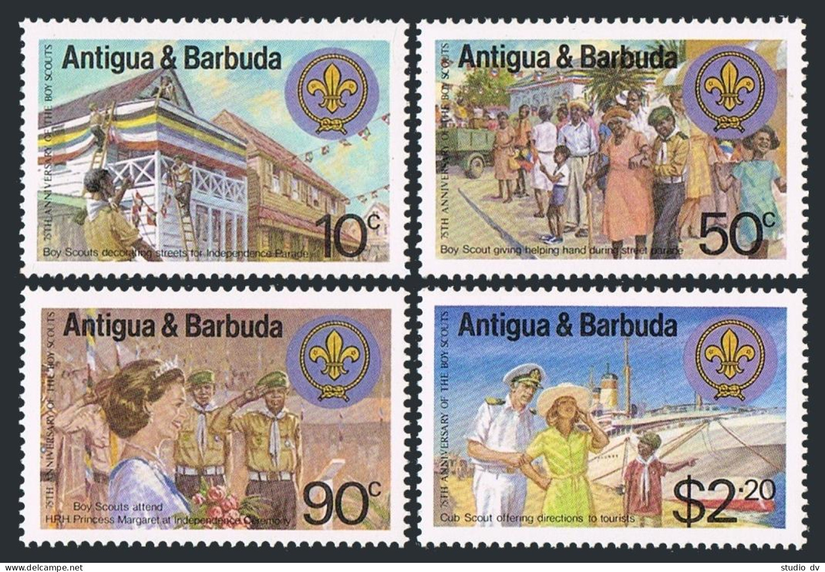 Antigua 667-670, MNH. Michel 678-681. Boy Scouts, 1982. Princess Margaret.Ship. - Antigua Et Barbuda (1981-...)
