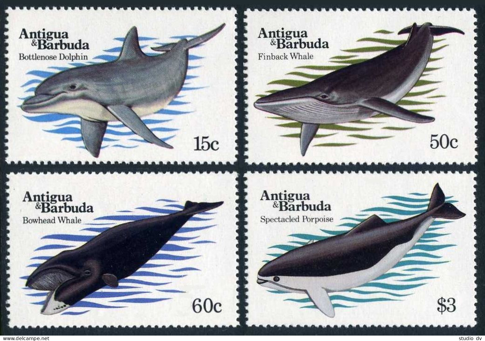 Antigua 703-706,MNH.Michel 714-717. Battlenose Dolphin,Finback Whale,1983. - Antigua Und Barbuda (1981-...)