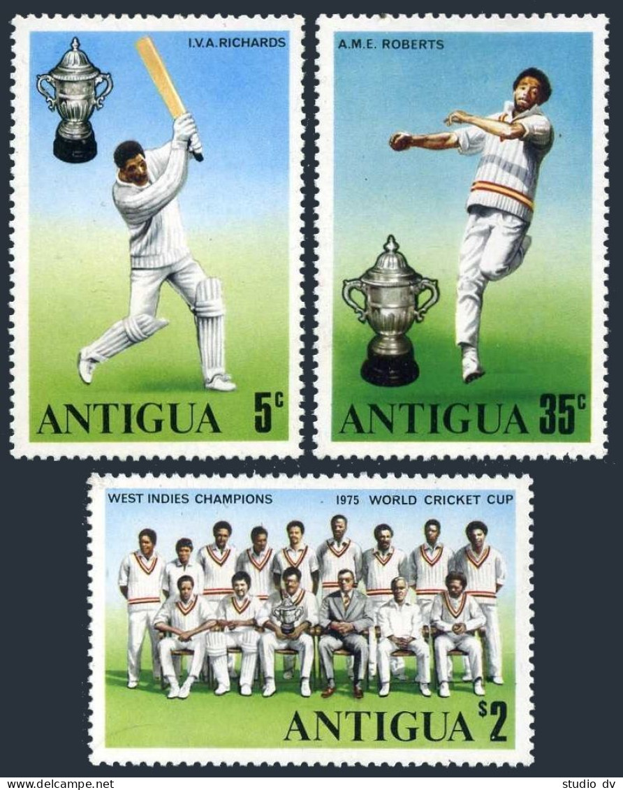 Antigua 402-404,MNH.Michel 396-398. World Cricket Cup,1975.West Indies Team. - Antigua Und Barbuda (1981-...)