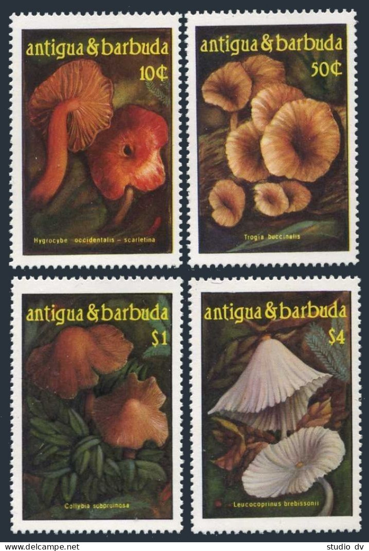 Antigua 958-961,962,MNH.Michel 973-976,977 Bl.116. Mushrooms 1986. - Antigua And Barbuda (1981-...)