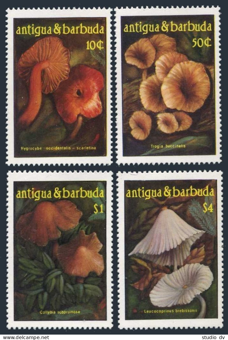 Antigua 958-961,962,MNH.Michel 973-976,977 Bl.116. Mushrooms 1986. - Antigua Und Barbuda (1981-...)