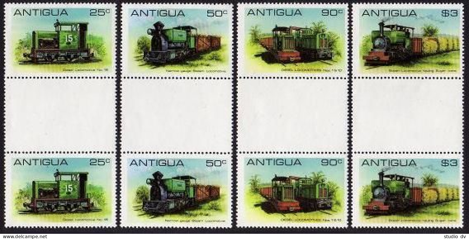 Antigua 602-605 Gutter, MNH. Mi 607-610. Sugar-cane Railway 1981. Locomotives, - Antigua Und Barbuda (1981-...)