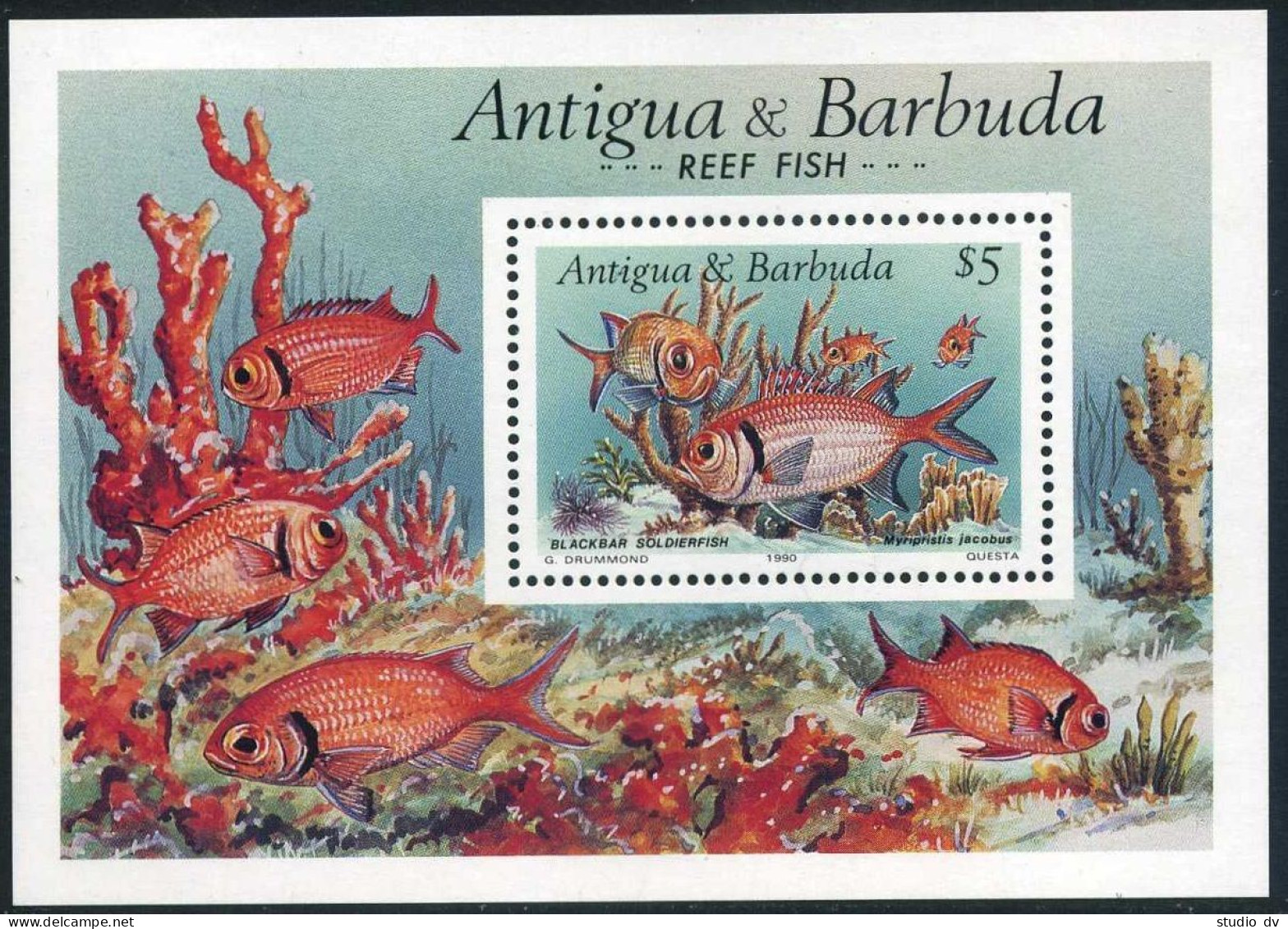 Antigua 1303, MNH. Michel 1366 Bl.179. Reef Fish 1990: Blackbar Soldierfish. - Antigua Et Barbuda (1981-...)