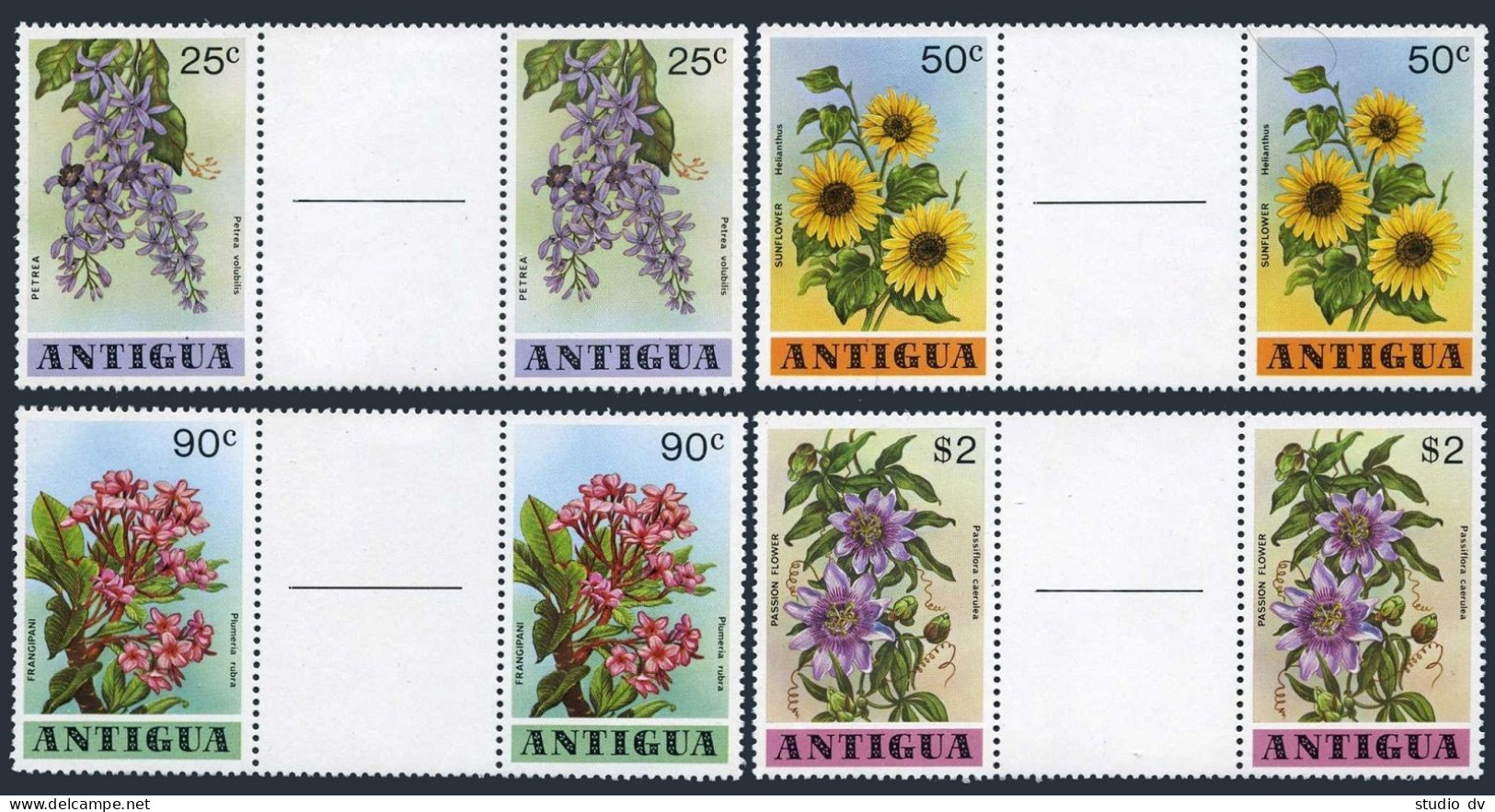 Antigua 519-522 Gutter Pairs, 523 Sheet, MNH. Mi 520-523, Bl.38. Flowers 1978. - Antigua Et Barbuda (1981-...)