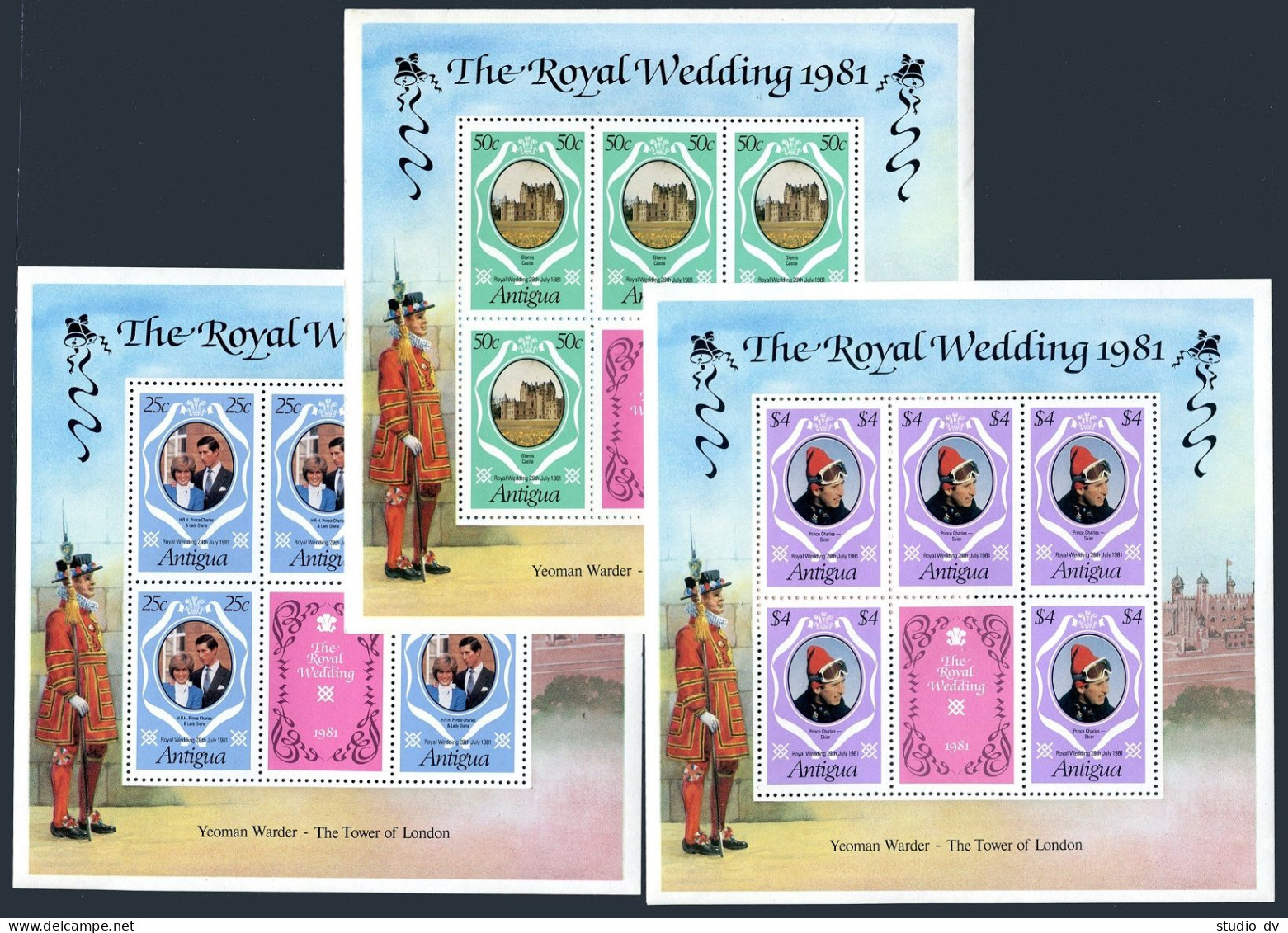 Antigua 623-625 Sheets,MNH. Royal Wedding 1981.Prince Charles,Lady Diana. - Antigua Et Barbuda (1981-...)