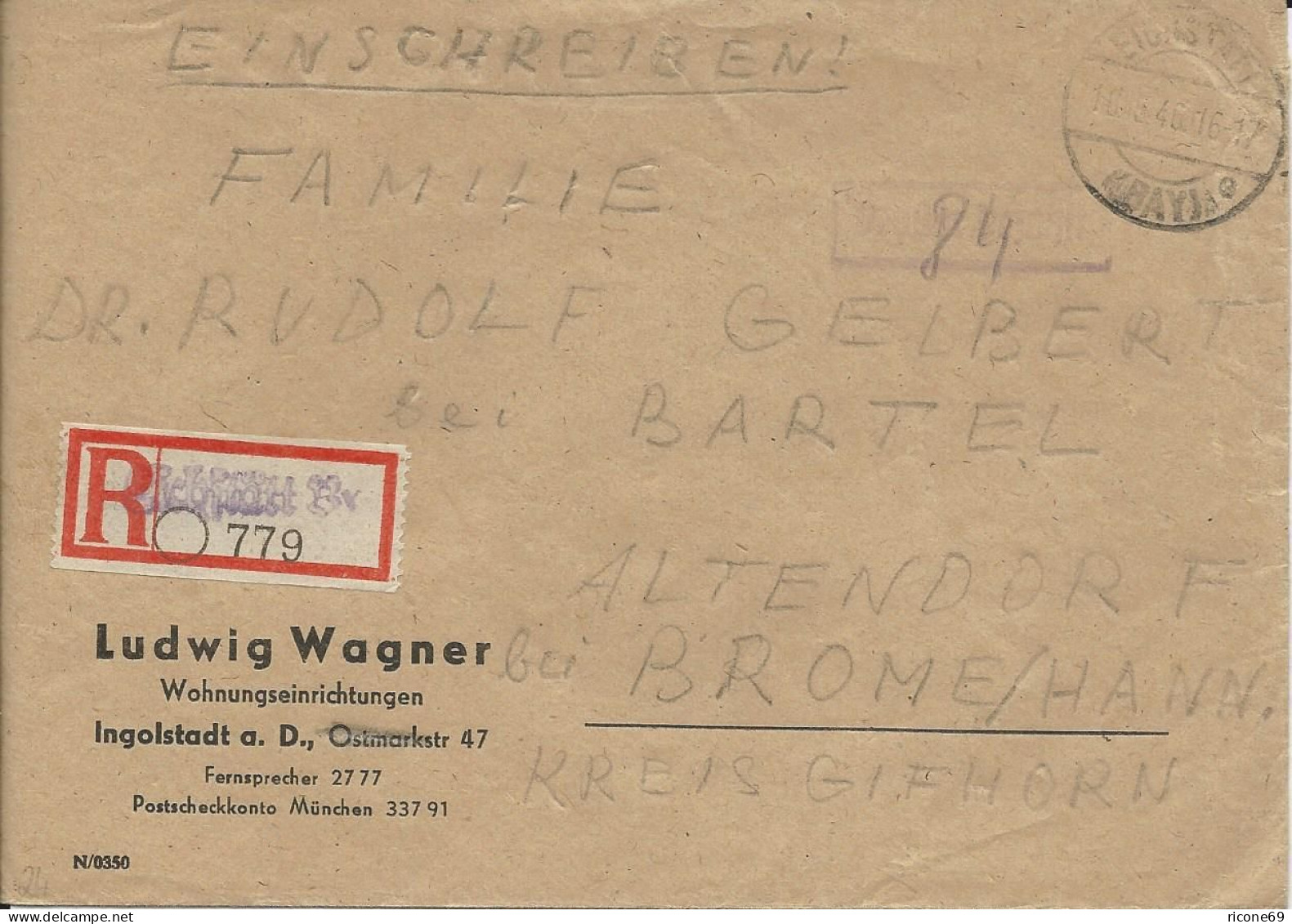 1946, Eichstätt By, Eingestempelter Reko-Zettel Auf "Gebühr Bezahlt" Brief #2347 - Briefe U. Dokumente