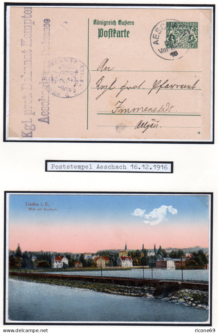 Aeschach, 1926 Gebr. Farb-AK, Dazu Bayern Dienst Ganzsache M. K1-Stempel - Sonstige & Ohne Zuordnung