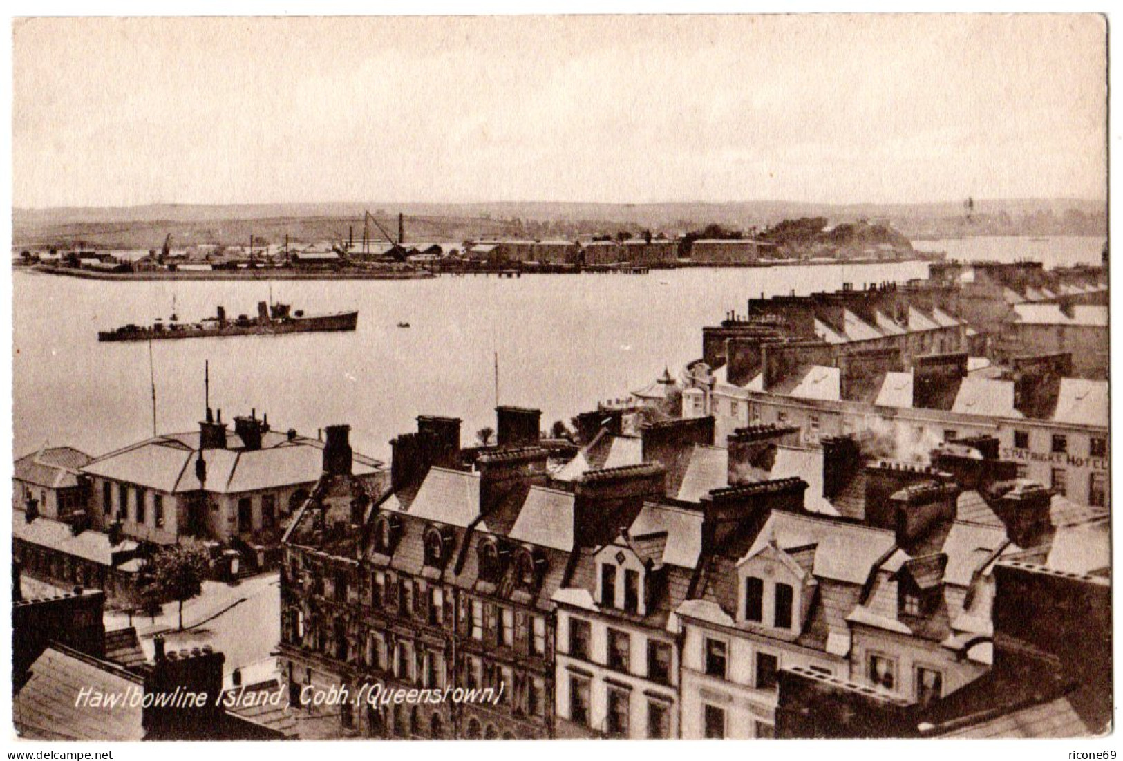 Irland, Cobh (Queenstown) With Hawlbowline Island And Warship, Unused Postcard - Briefe U. Dokumente