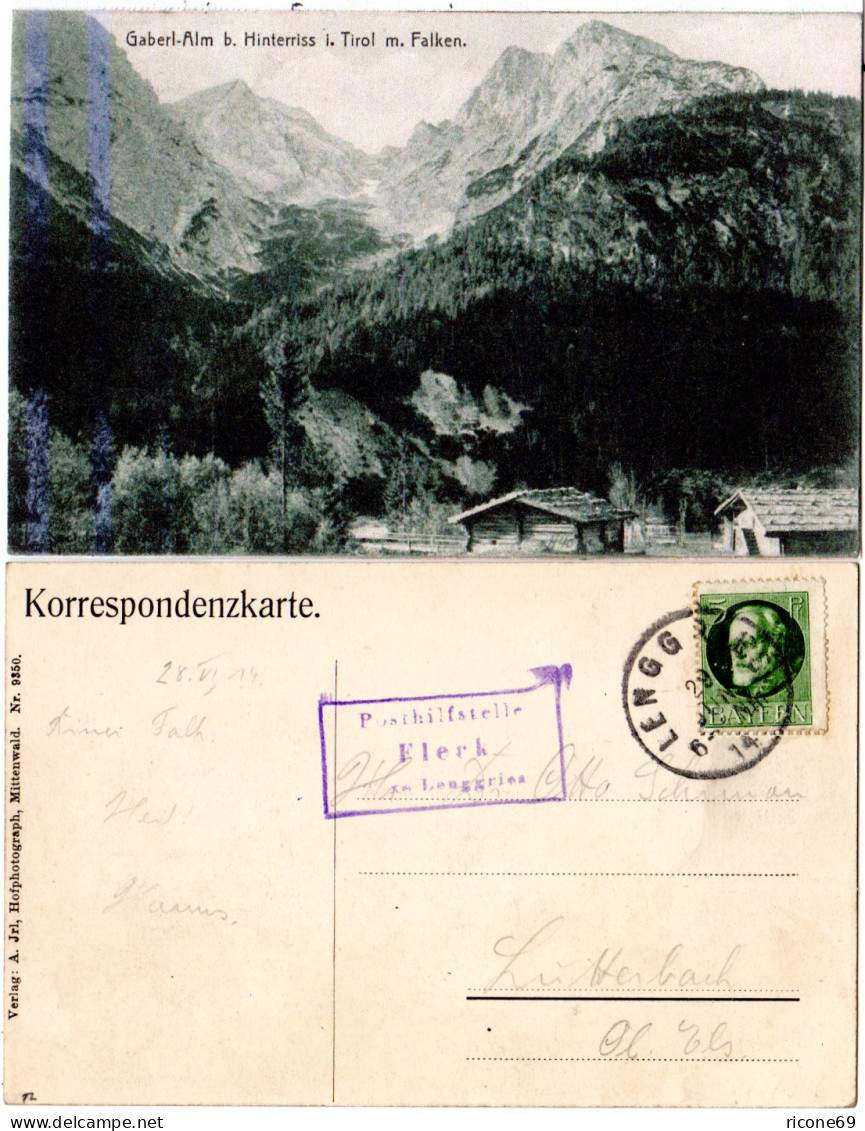Bayern 1914, Posthilfstelle FLECK Taxe Lenggries Auf Hinterriss AK M. 5 Pf. - Brieven En Documenten