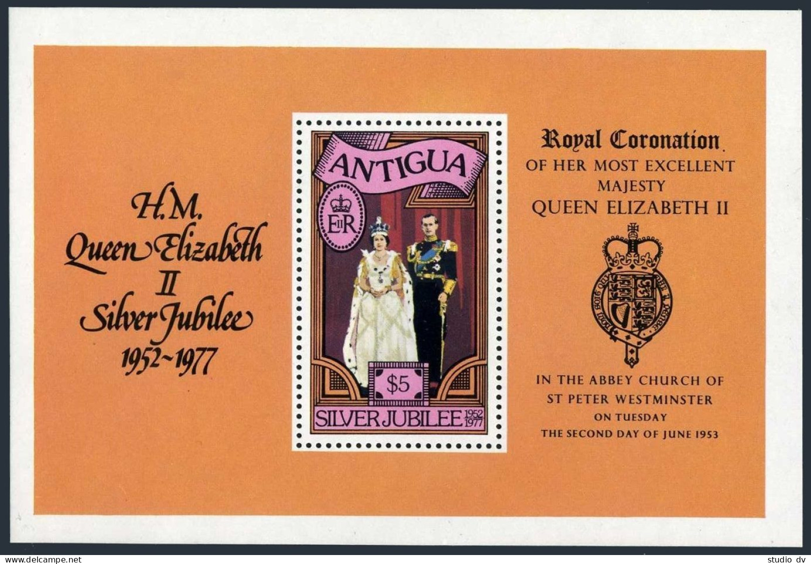 Antigua 459-464,MNH.Michel 453-457,Bl.26. Reign Of Queen Elizabeth II-25. - Antigua Et Barbuda (1981-...)