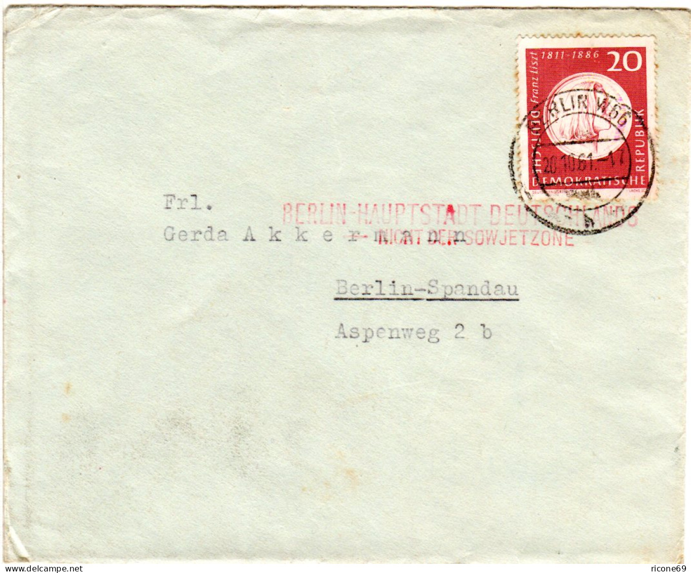 DDR 1961, Propaganda Stpl. BERLIN Haupstadt Deutschlands... Auf Brief M. 20 Pf. - Lettres & Documents