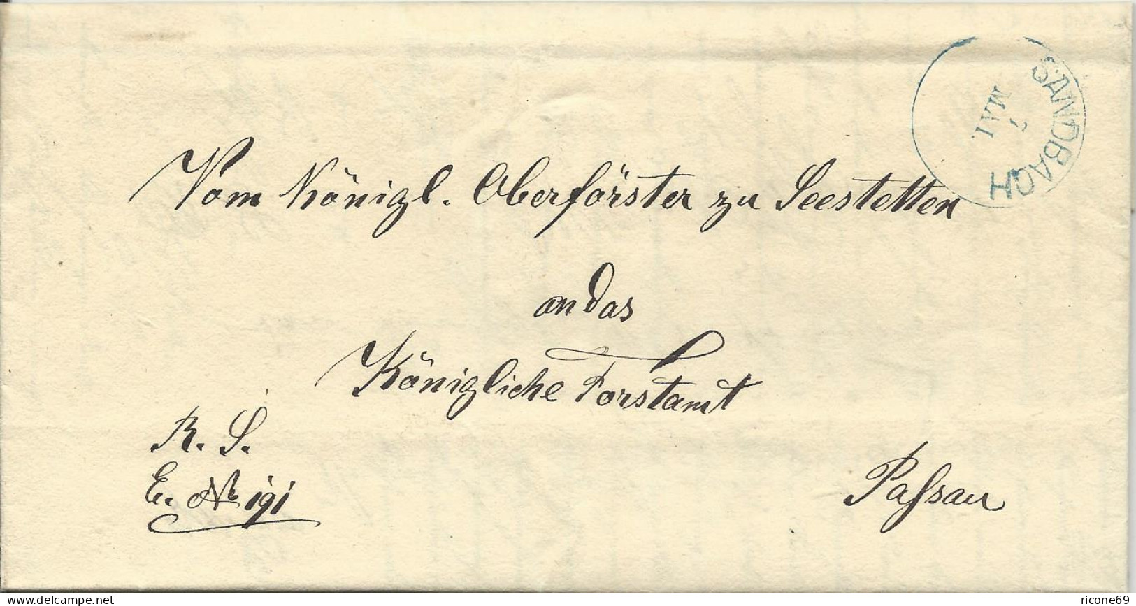 Bayern 1874, Blau K1 SANDBACH Klar Auf Brief V. Seestetten N. Passau - Briefe U. Dokumente