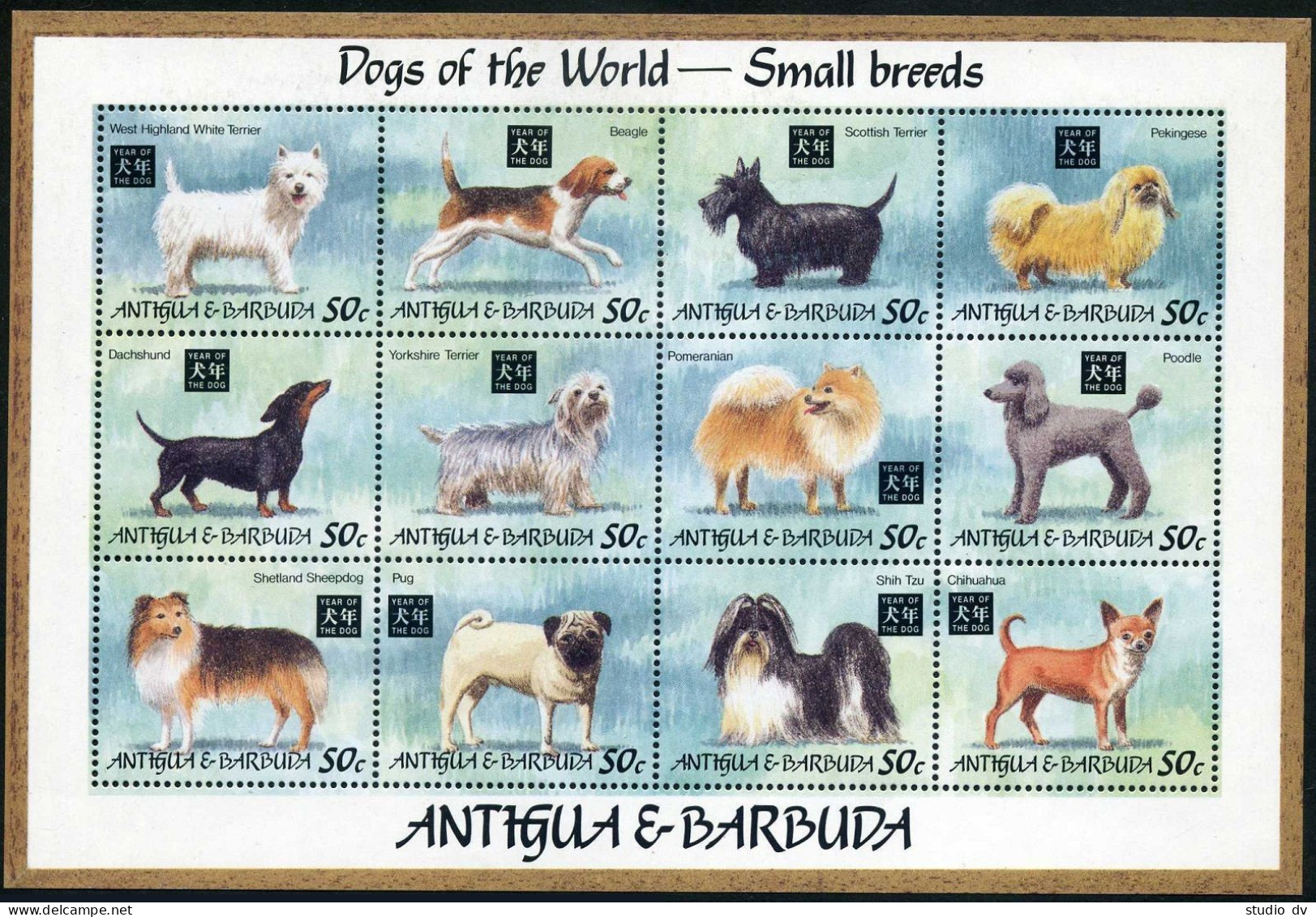 Antigua 1782 Sheet, MNH. Mi 1953-1964 ZD-bogen. Dogs Of World,1994.Small Breeds. - Antigua Et Barbuda (1981-...)