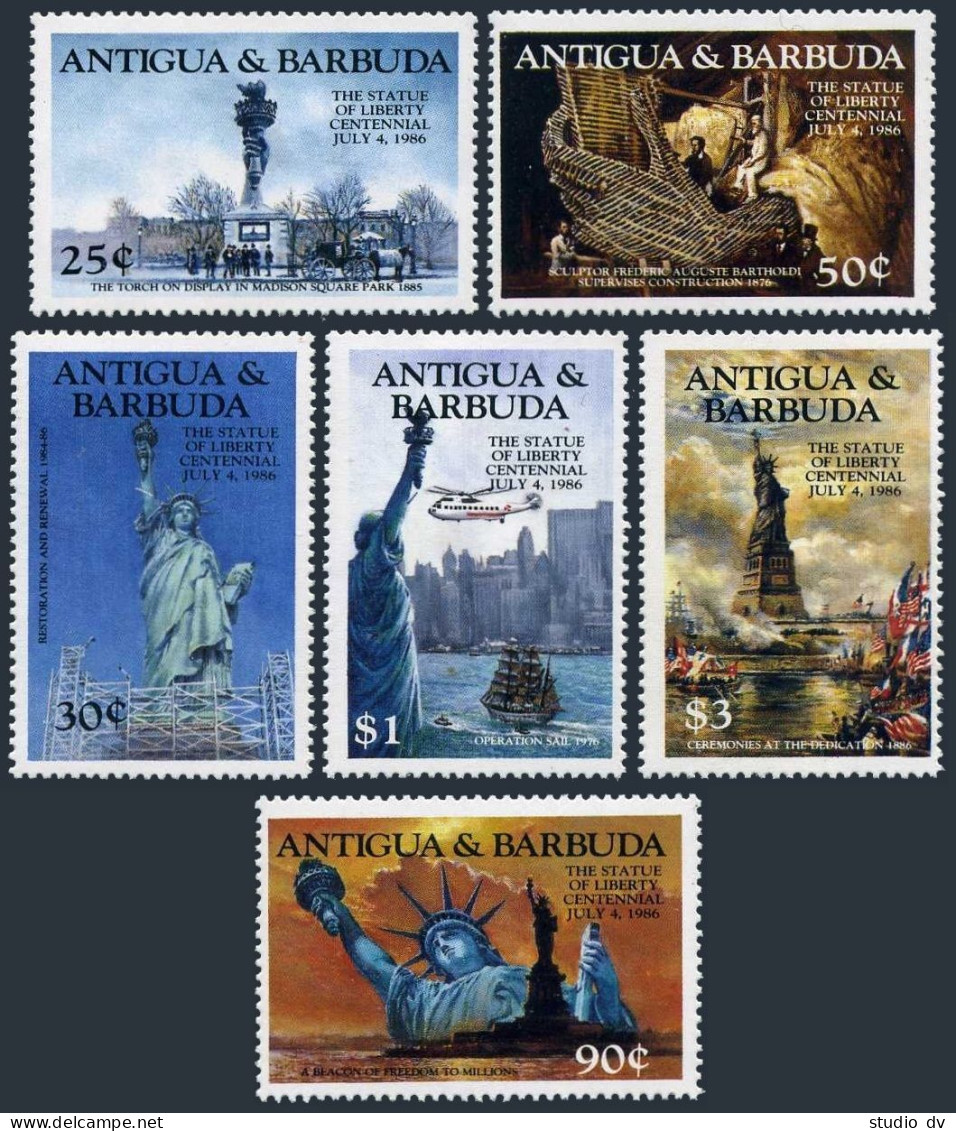 Antigua 828-834, MNH. Mi 834-840 Bl.88. Statue Liberty-100. Ship, Helicopter. - Antigua Und Barbuda (1981-...)