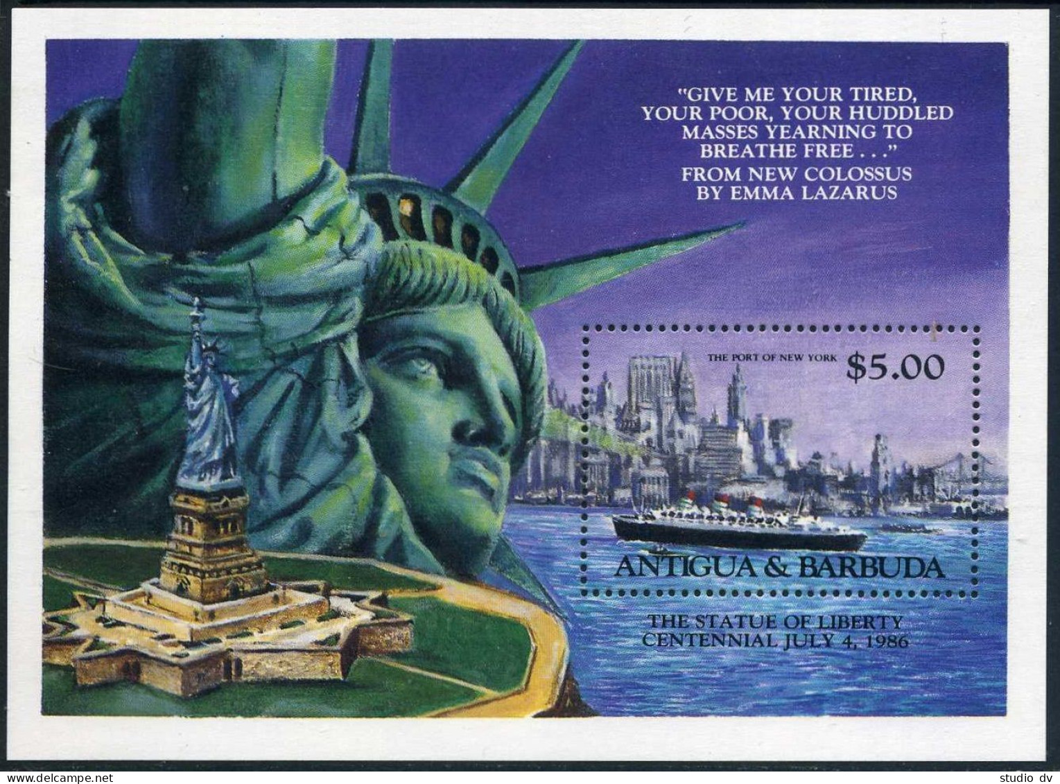 Antigua 828-834, MNH. Mi 834-840 Bl.88. Statue Liberty-100. Ship, Helicopter. - Antigua En Barbuda (1981-...)