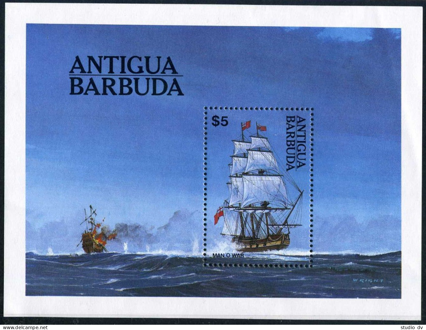 Antigua 749, MNH. Michel 760 Bl.75. Ship MAN-OF-WAR, 1984. - Antigua Et Barbuda (1981-...)
