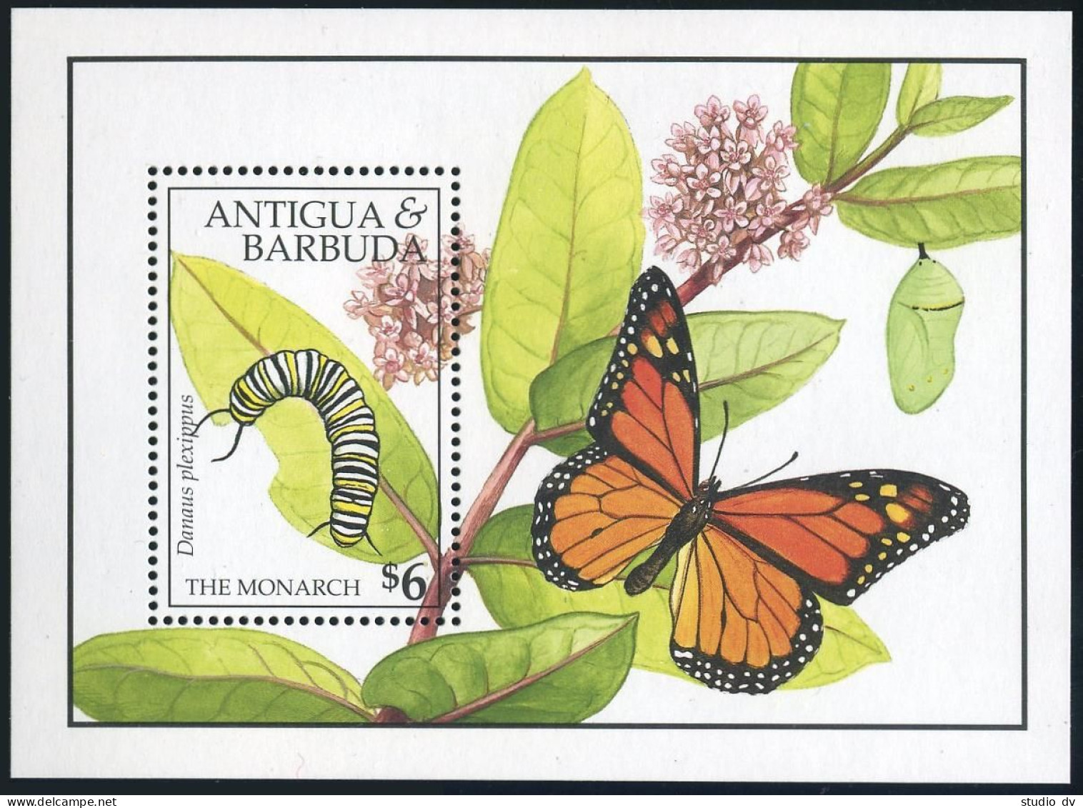 Antigua 1409-1410, MNH. Mi Bl.199-200. Butterflies Monarch, Painted Lady, 1991. - Antigua And Barbuda (1981-...)