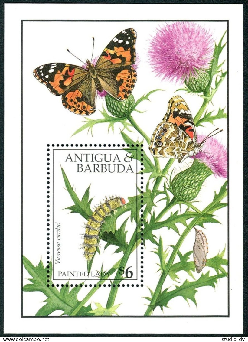 Antigua 1409-1410, MNH. Mi Bl.199-200. Butterflies Monarch, Painted Lady, 1991. - Antigua Und Barbuda (1981-...)