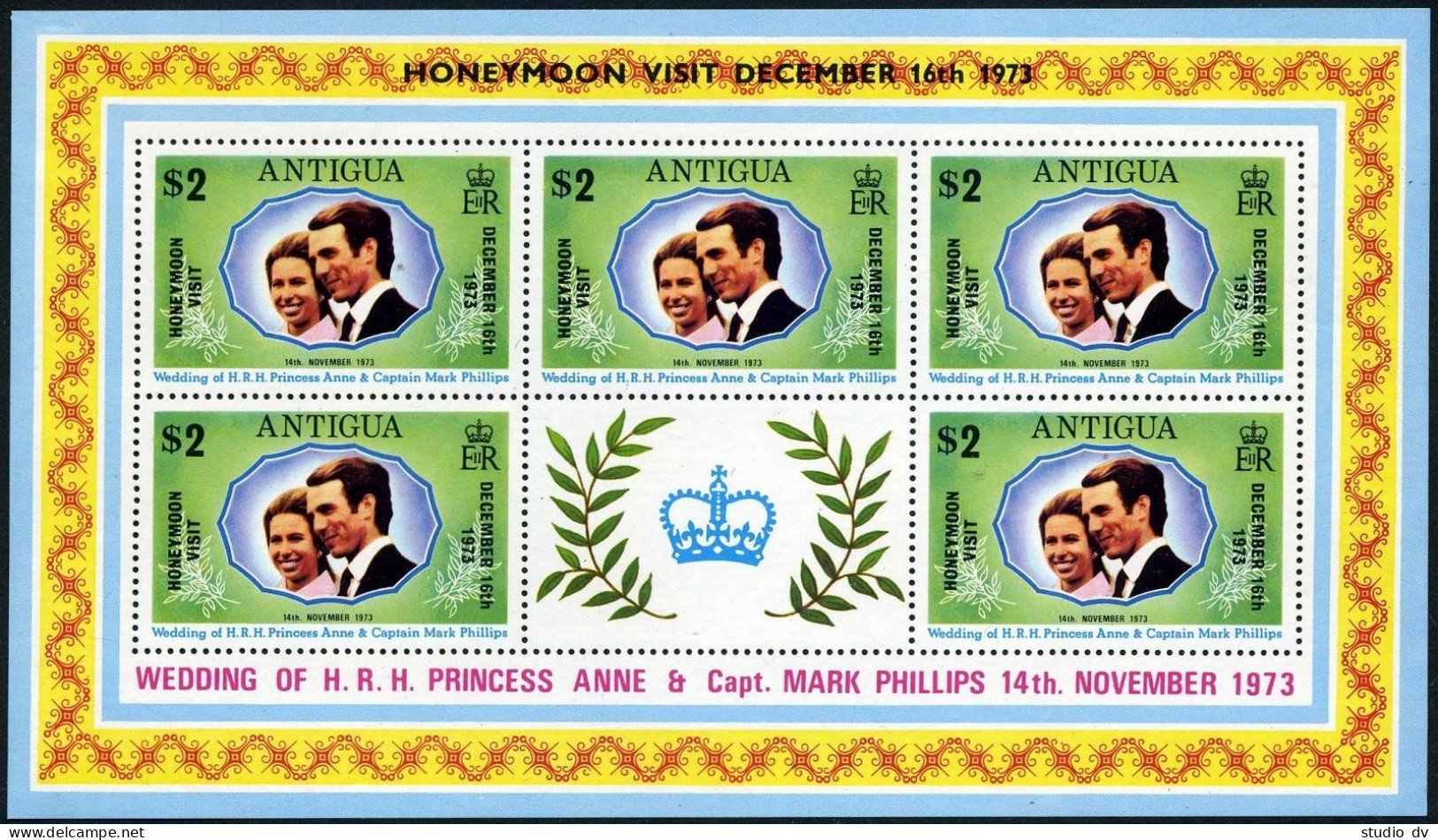 Antigua 323-324 Sheets,MNH. Mi 312-313. HONEYMOON VISIT, Princess Anne, Phillips - Antigua En Barbuda (1981-...)