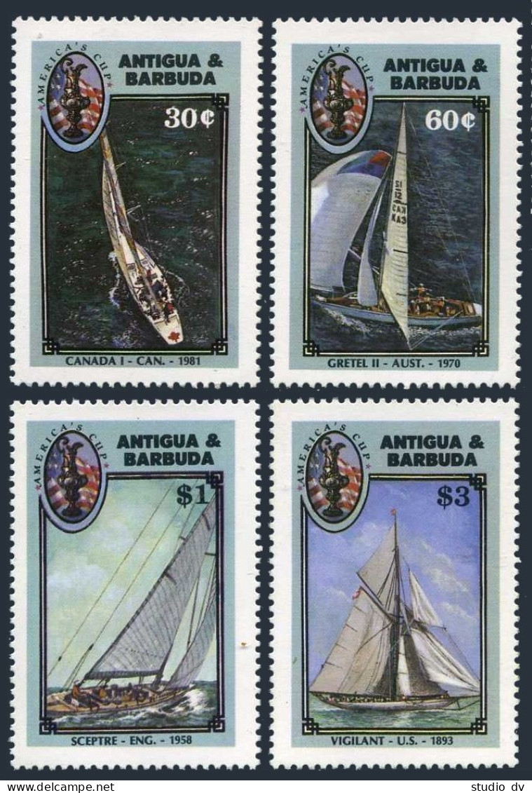 Antigua 1000-1003,1004, MNH. Michel 1005-1008,Bl.122. Americas Cup 1987. Yachts. - Antigua Et Barbuda (1981-...)