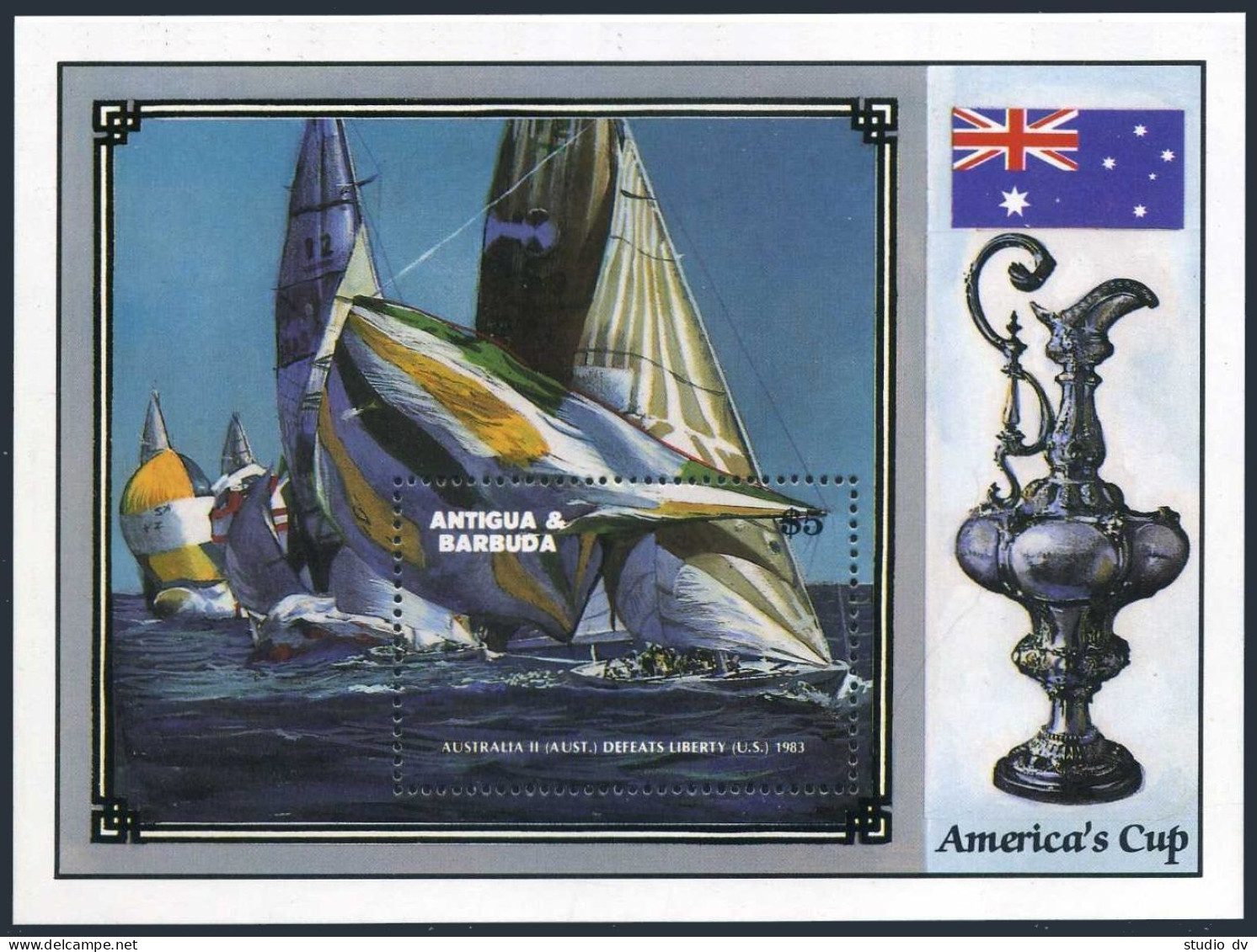 Antigua 1000-1003,1004, MNH. Michel 1005-1008,Bl.122. Americas Cup 1987. Yachts. - Antigua And Barbuda (1981-...)