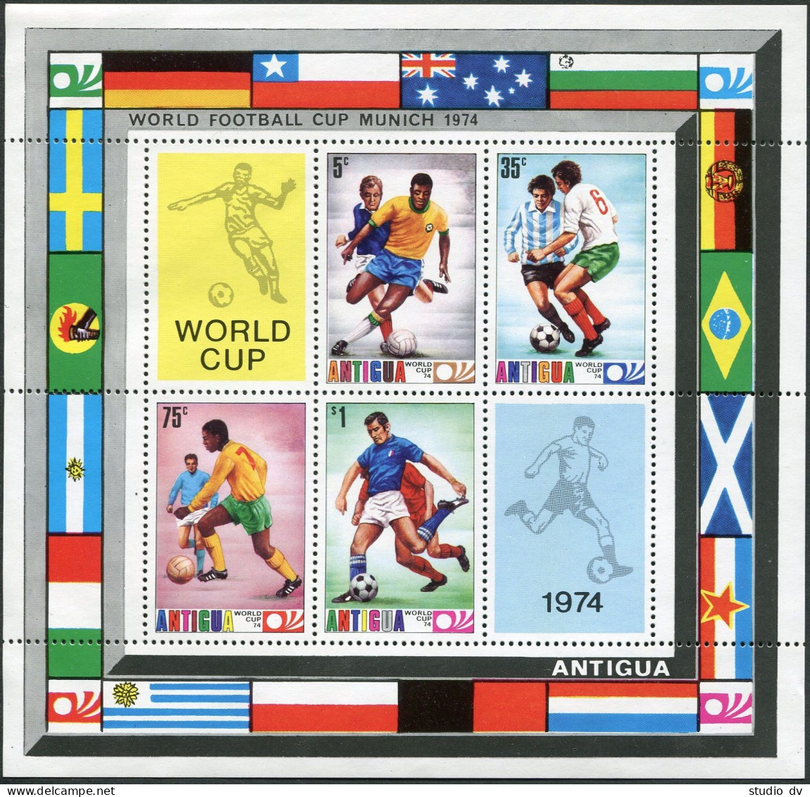 Antigua 348a Sheet, MNH-waved. Michel Bl.15. Soccer World Cup Munich-1974. - Antigua And Barbuda (1981-...)
