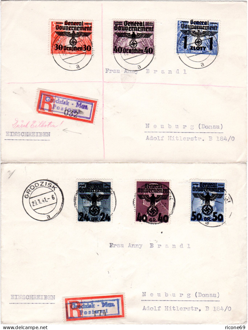 Generalgouvernement, Alle 26 Aufdruckwerte Kpl. Auf 6 Briefen Von Grodzisk - Occupazione 1938 – 45