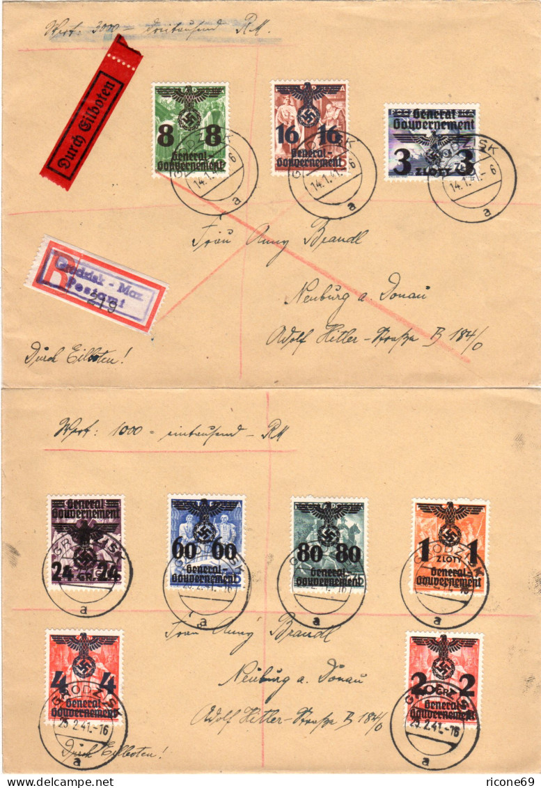 Generalgouvernement, Alle 26 Aufdruckwerte Kpl. Auf 6 Briefen Von Grodzisk - Besetzungen 1938-45