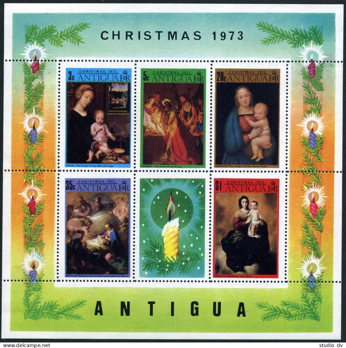 Antigua 316-320, 320a, MNH. Mi 305-309, Bl.9. David,Stomer,Raphael,Tiepolo, 1973 - Antigua En Barbuda (1981-...)