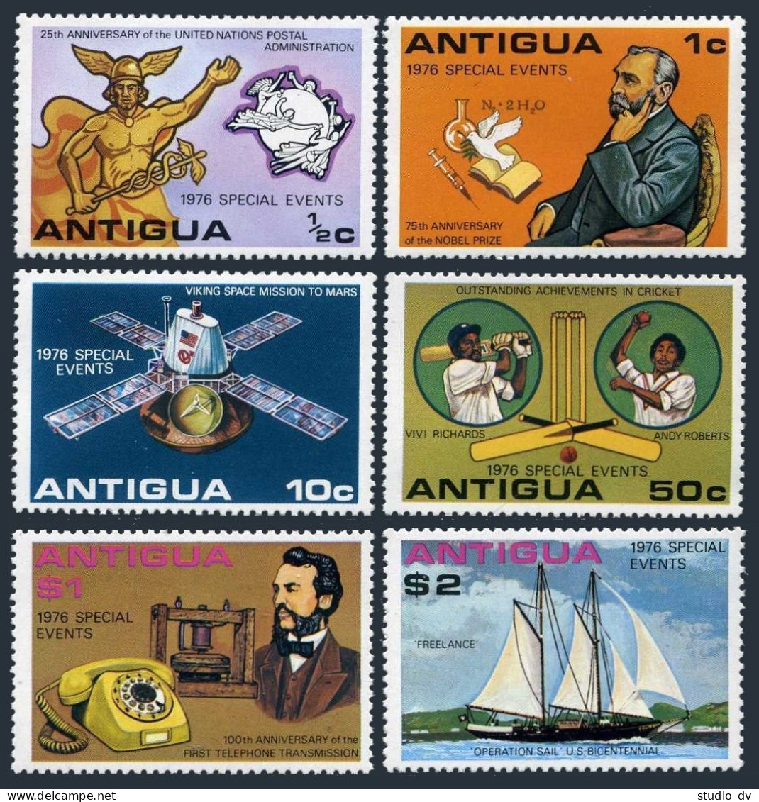 Antigua 453-458,458a,MNH. 1976.UPU,Alfred Noble,Peace Dove,Spacecraft,Telephone, - Antigua En Barbuda (1981-...)