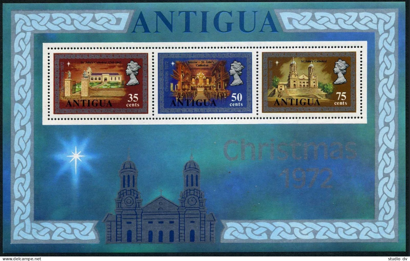 Antigua 292-294,294a,MNH.Michel 281-283,Bl.4. Christmas 1972:St John's Cathedral - Antigua And Barbuda (1981-...)