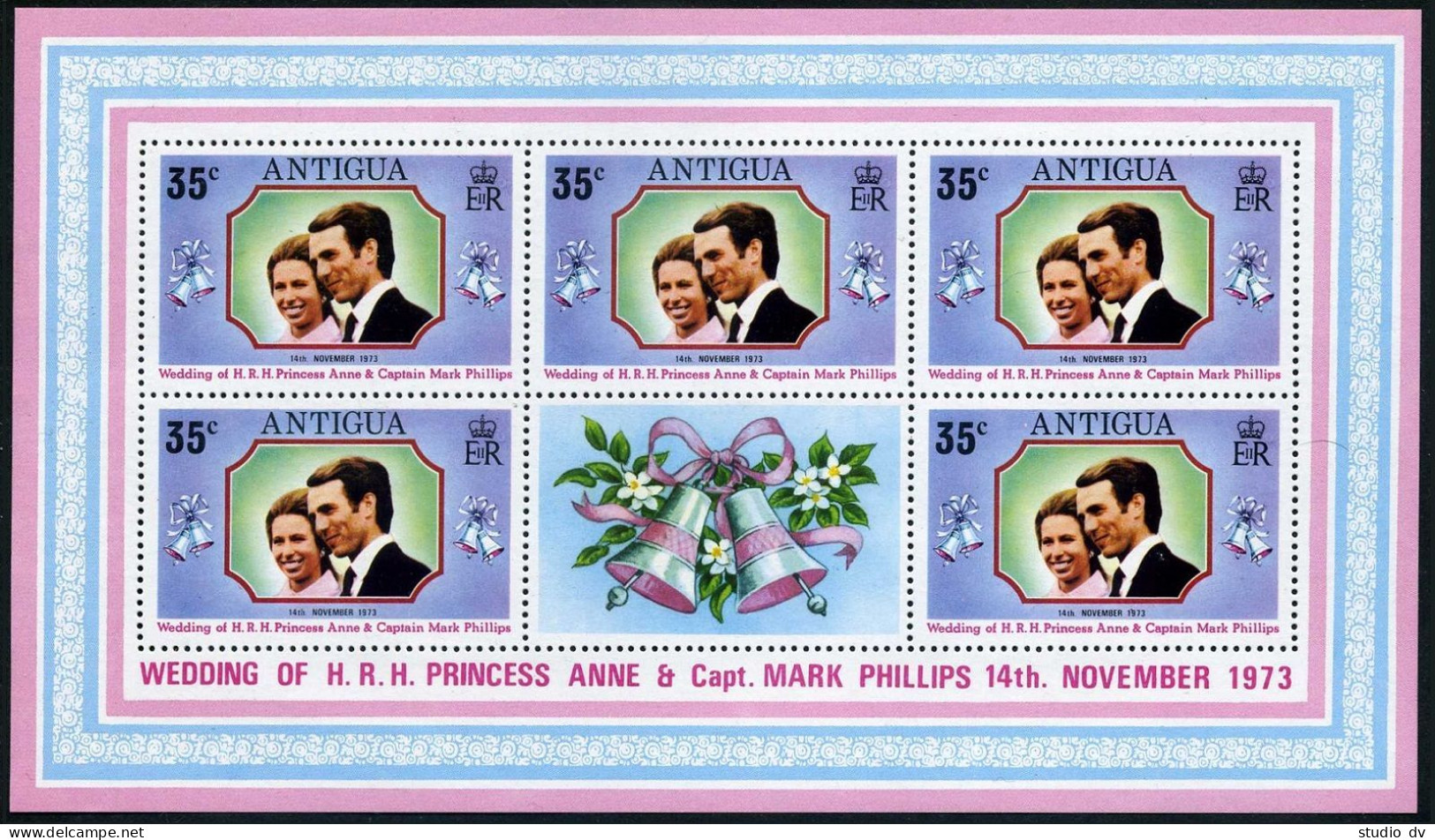 Antigua 321-22 Sheets, 322a, MNH. Mi 310-311,311a. Princess Anne, Mark Phillips. - Antigua Et Barbuda (1981-...)