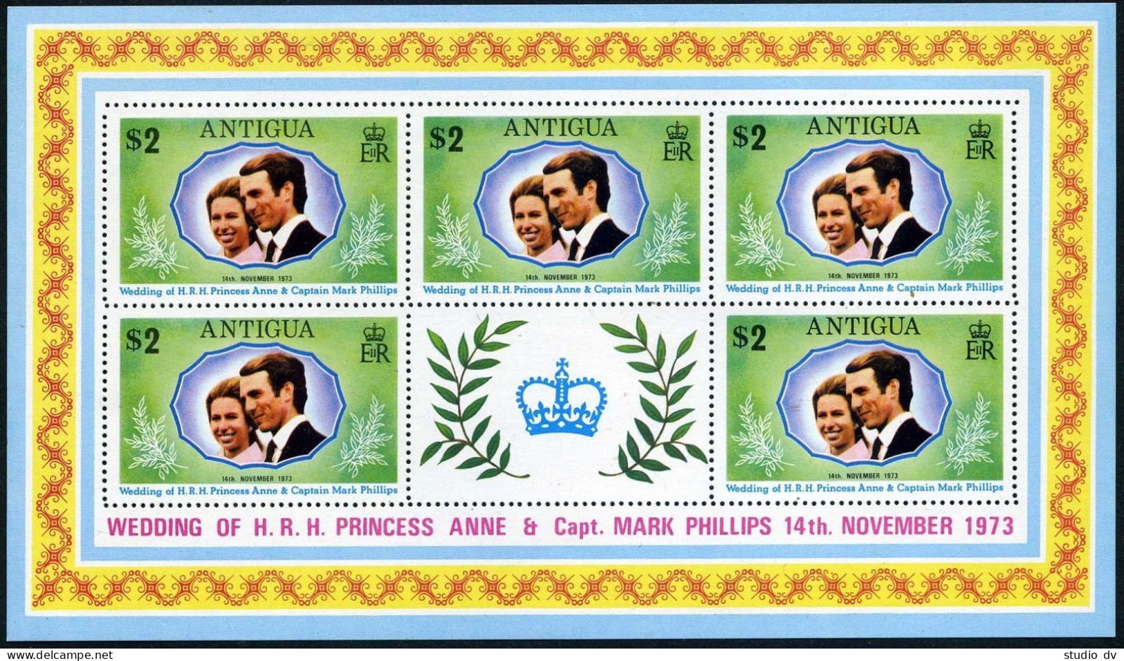 Antigua 321-22 Sheets, 322a, MNH. Mi 310-311,311a. Princess Anne, Mark Phillips. - Antigua Und Barbuda (1981-...)