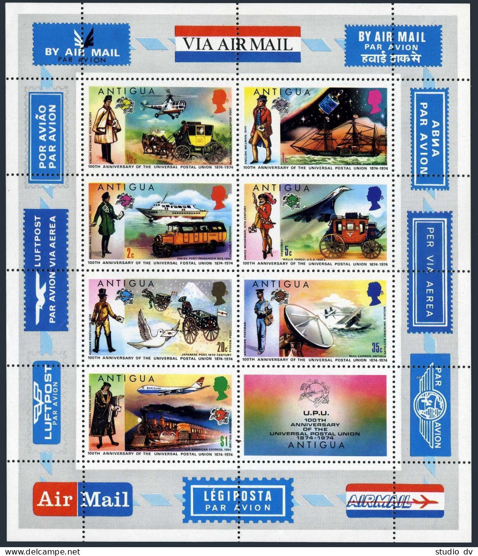 Antigua 334-340, 340a, MNH. Mi 323-329, Bl.13. UPU-100, 1974. Transportation. - Antigua Und Barbuda (1981-...)