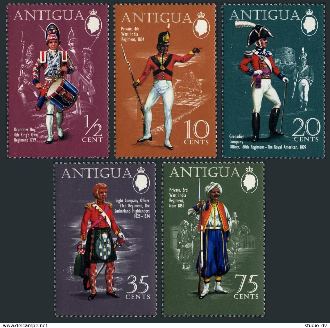 Antigua 262-266, 266a Sheet, MNH. Michel 251-255, Bl.1. Military Uniforms 1970. - Antigua Und Barbuda (1981-...)