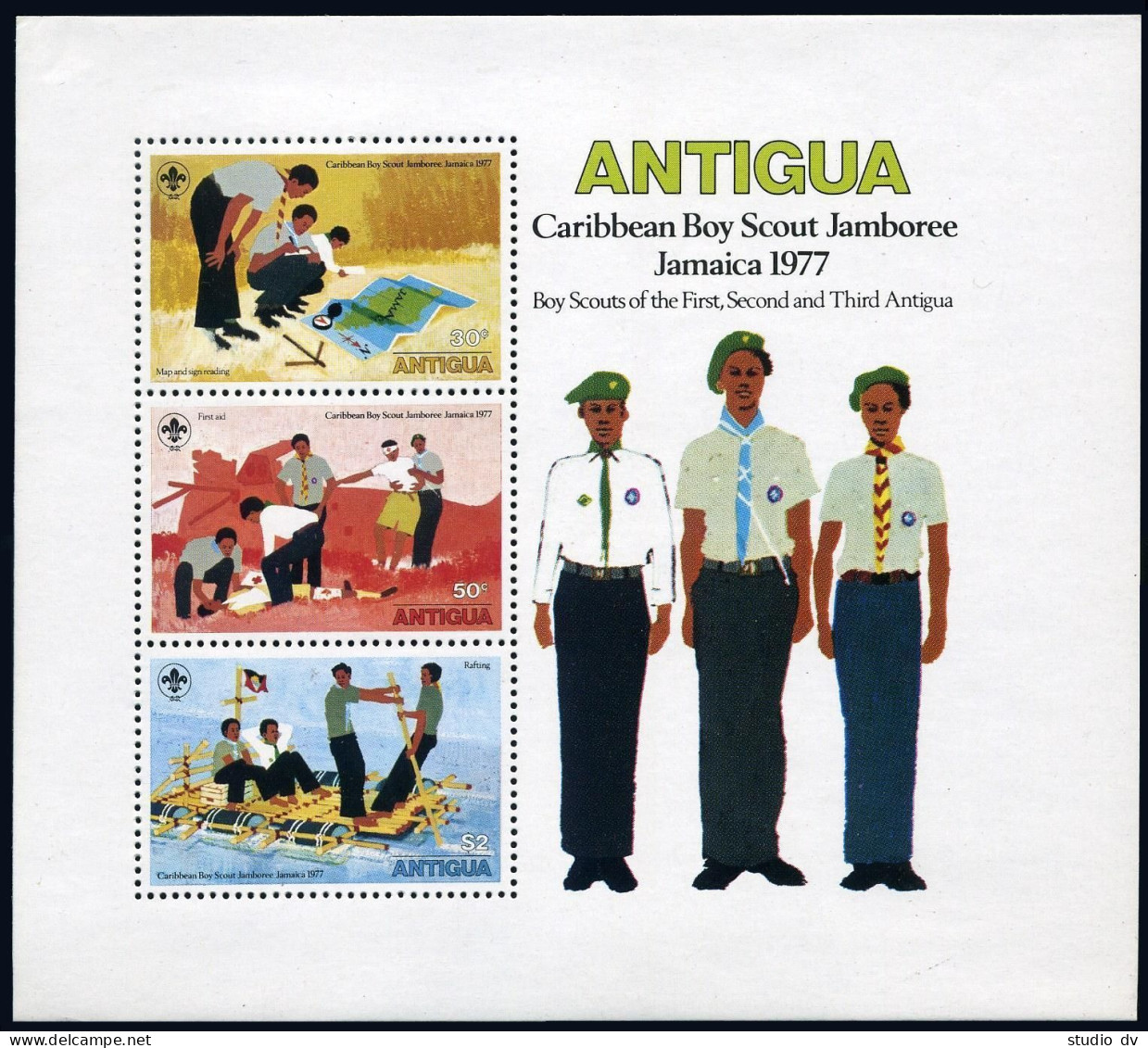 Antigua 465-471, 471a, MNH. Mi 459-465,Bl.29. Boy Scout Jamboree 1977. Climbing, - Antigua And Barbuda (1981-...)