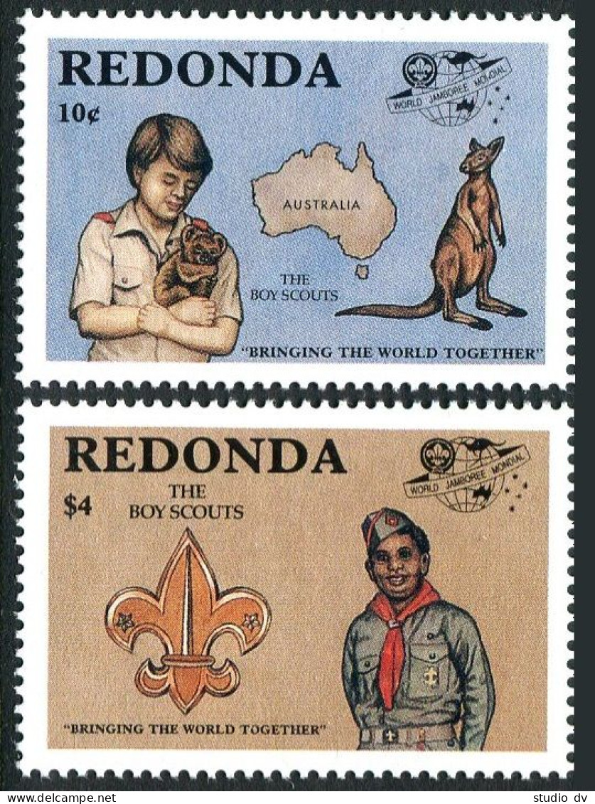 Antigua-Redonda 1982y Boy Scouts, MNH. Flags, Kangaroo, Koala, Canoeing. - Antigua Et Barbuda (1981-...)