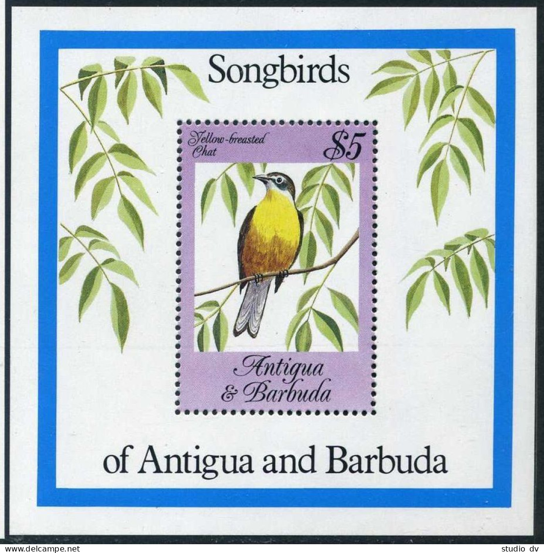 Antigua 778, MNH. Michel 800 Bl.81. Songbirds 1984: Yellow-breasted Chat. - Antigua And Barbuda (1981-...)