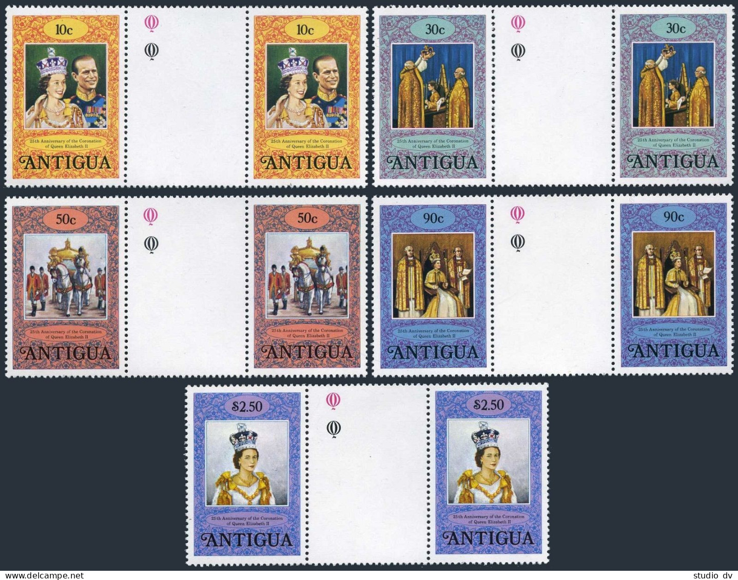 Antigua 508-512 Gutter, MNH. Michel 504a-508a. QE II Coronation-25, 1978. - Antigua Et Barbuda (1981-...)
