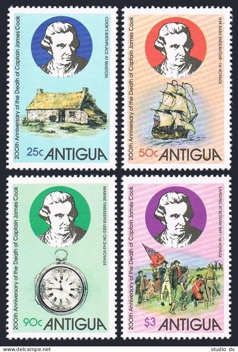 Antigua 547-551, MNH. Mi 548-551, Bl.44. Captain James Cook-200. Sailing Ship. - Antigua Und Barbuda (1981-...)