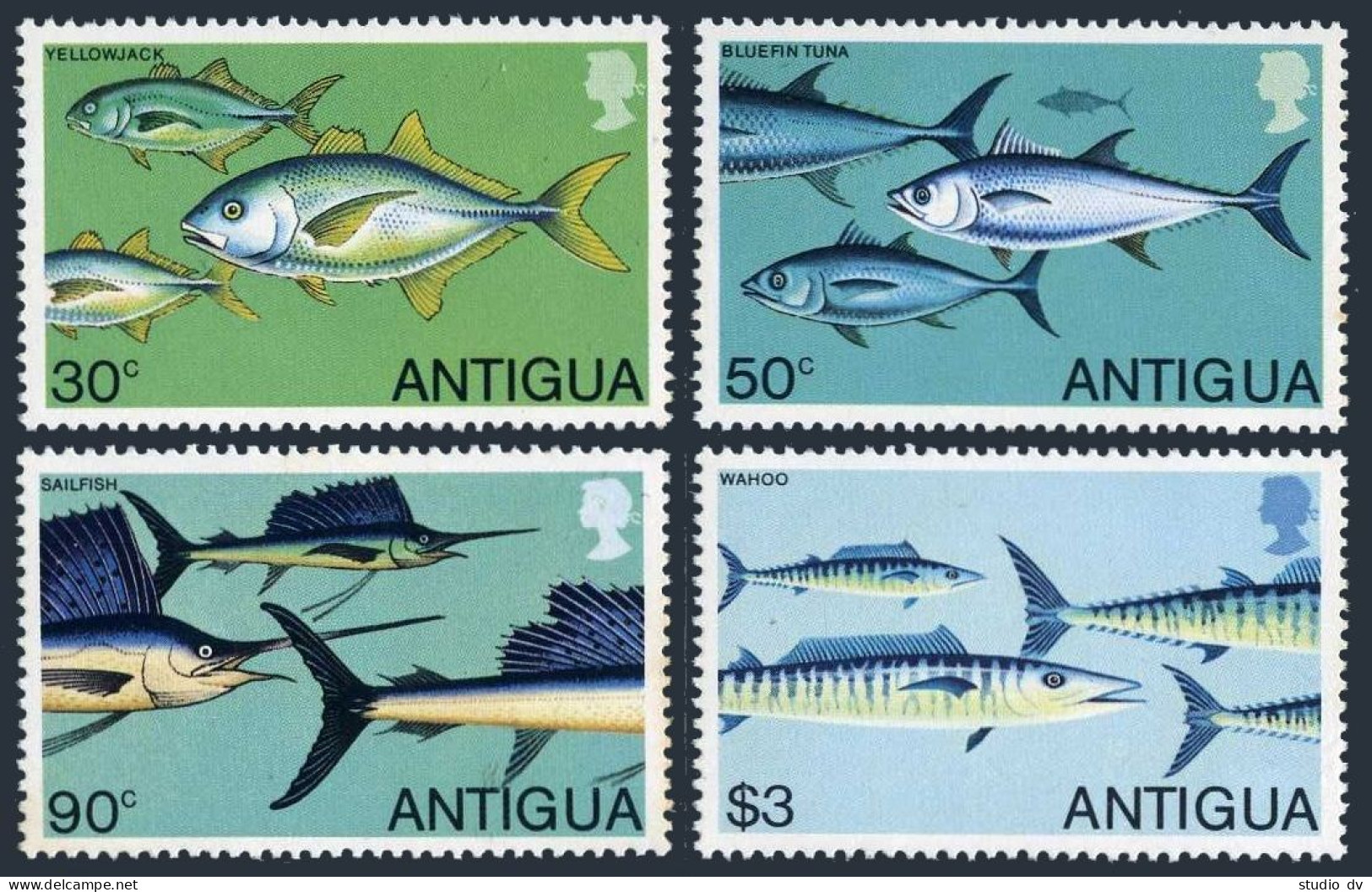 Antigua 542-546, MNH. Mi 543-546,Bl.43. 1979.Yellow Jacks,Tuna, Barracuda,Wahoos - Antigua Et Barbuda (1981-...)