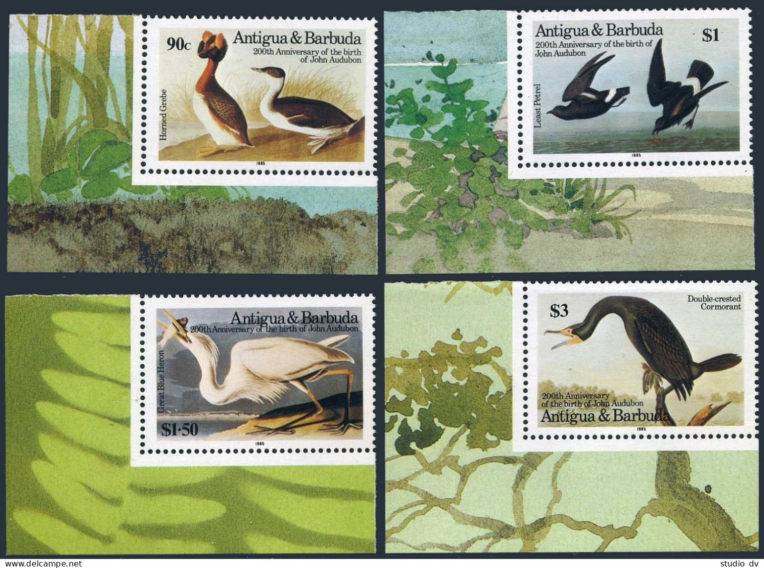 Antigua 845-848,849, MNH. Mi 851-854,Bl.91. Audubon Birds 1985. Grebe,Cormorant, - Antigua And Barbuda (1981-...)