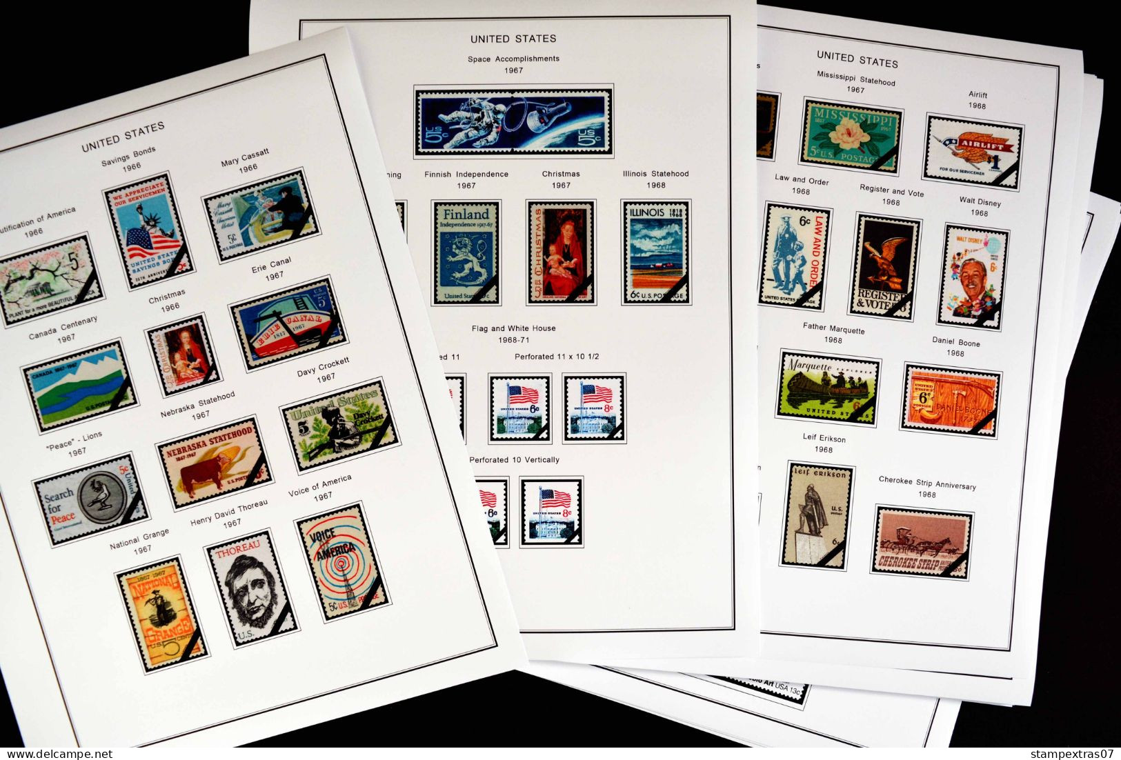 COLOR PRINTED USA 1966-1990 STAMP ALBUM PAGES (111 illustrated pages) >> FEUILLES ALBUM