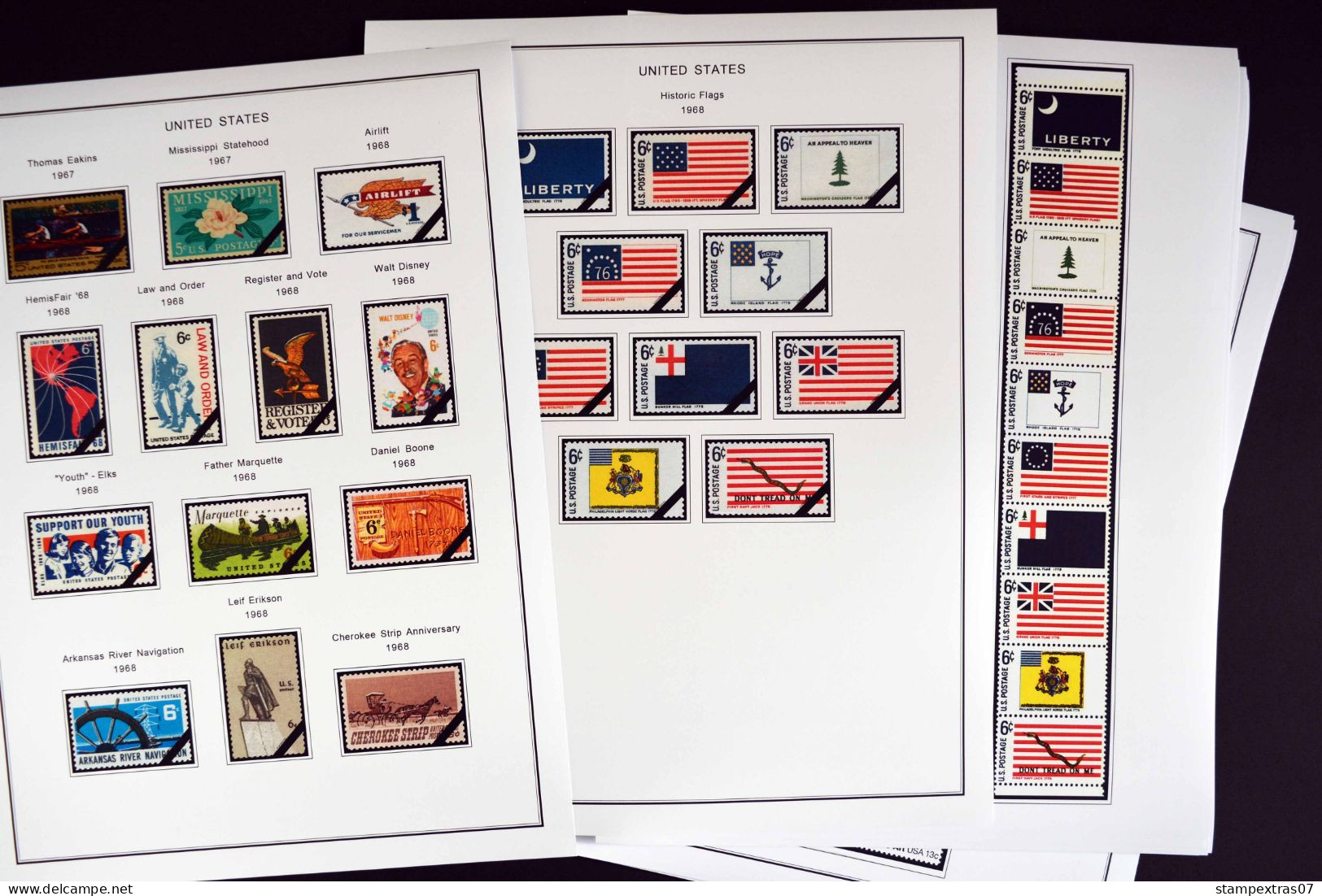 COLOR PRINTED USA 1966-1990 STAMP ALBUM PAGES (111 illustrated pages) >> FEUILLES ALBUM