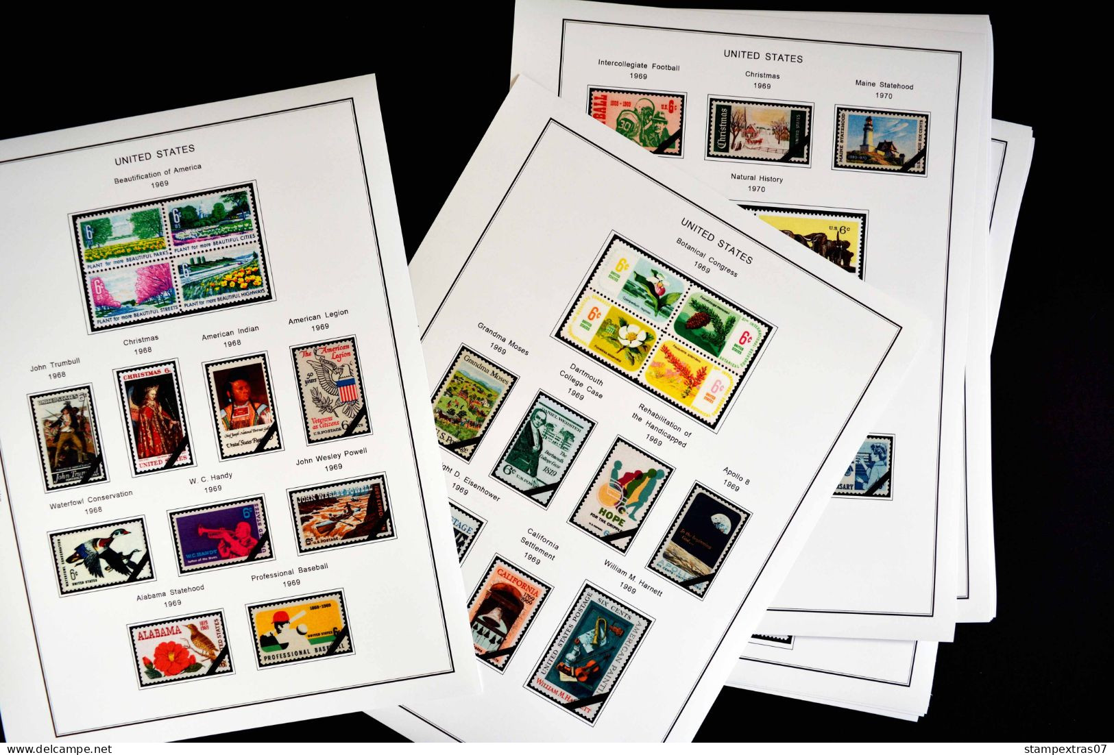 COLOR PRINTED USA 1966-1990 STAMP ALBUM PAGES (111 illustrated pages) >> FEUILLES ALBUM
