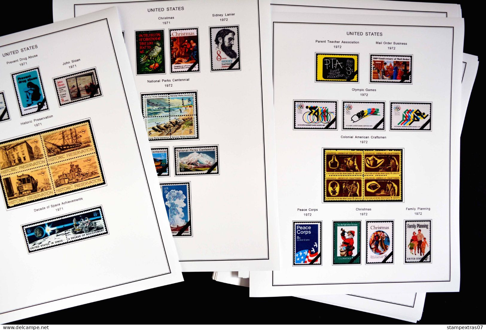 COLOR PRINTED USA 1966-1990 STAMP ALBUM PAGES (111 illustrated pages) >> FEUILLES ALBUM