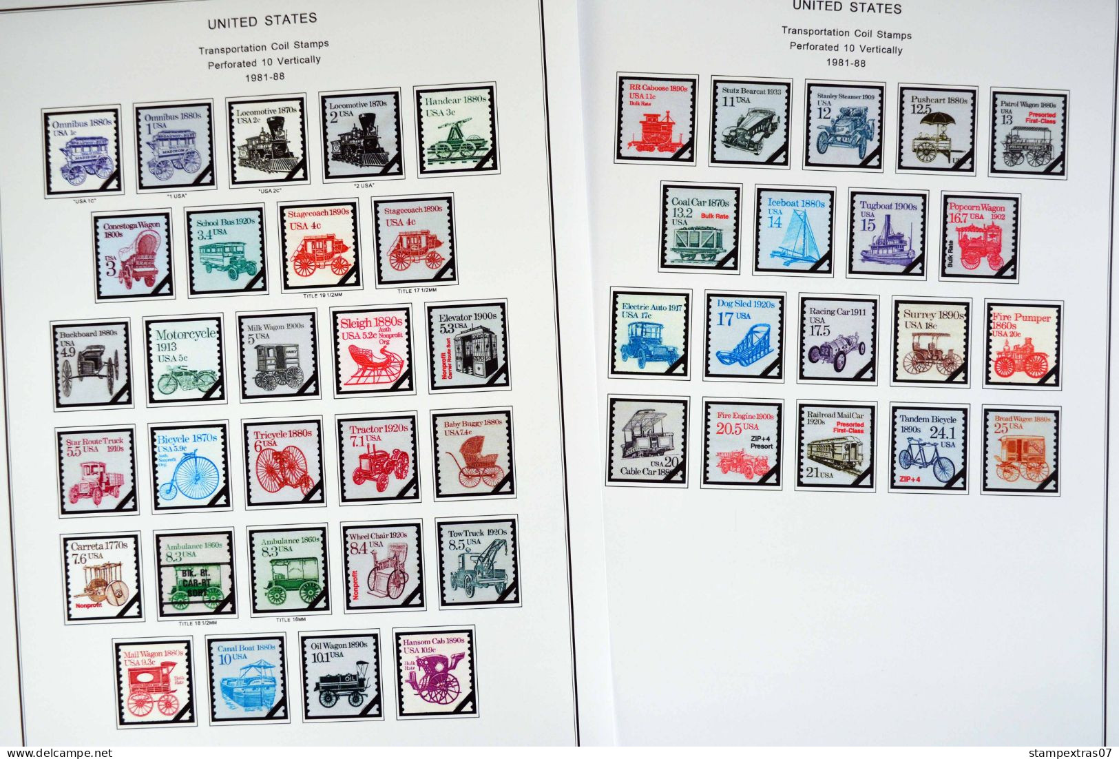 COLOR PRINTED USA 1966-1990 STAMP ALBUM PAGES (111 illustrated pages) >> FEUILLES ALBUM