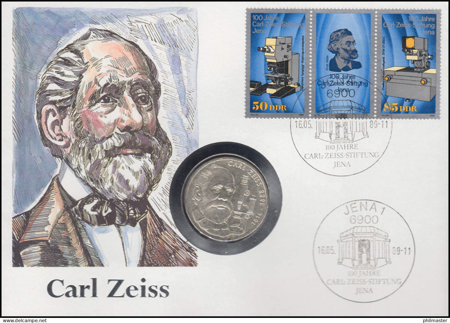 Numisbrief Carl Zeiss, 10 DM Silber / ZD DDR, ESST Jena 16.05.1989 - Numisbriefe