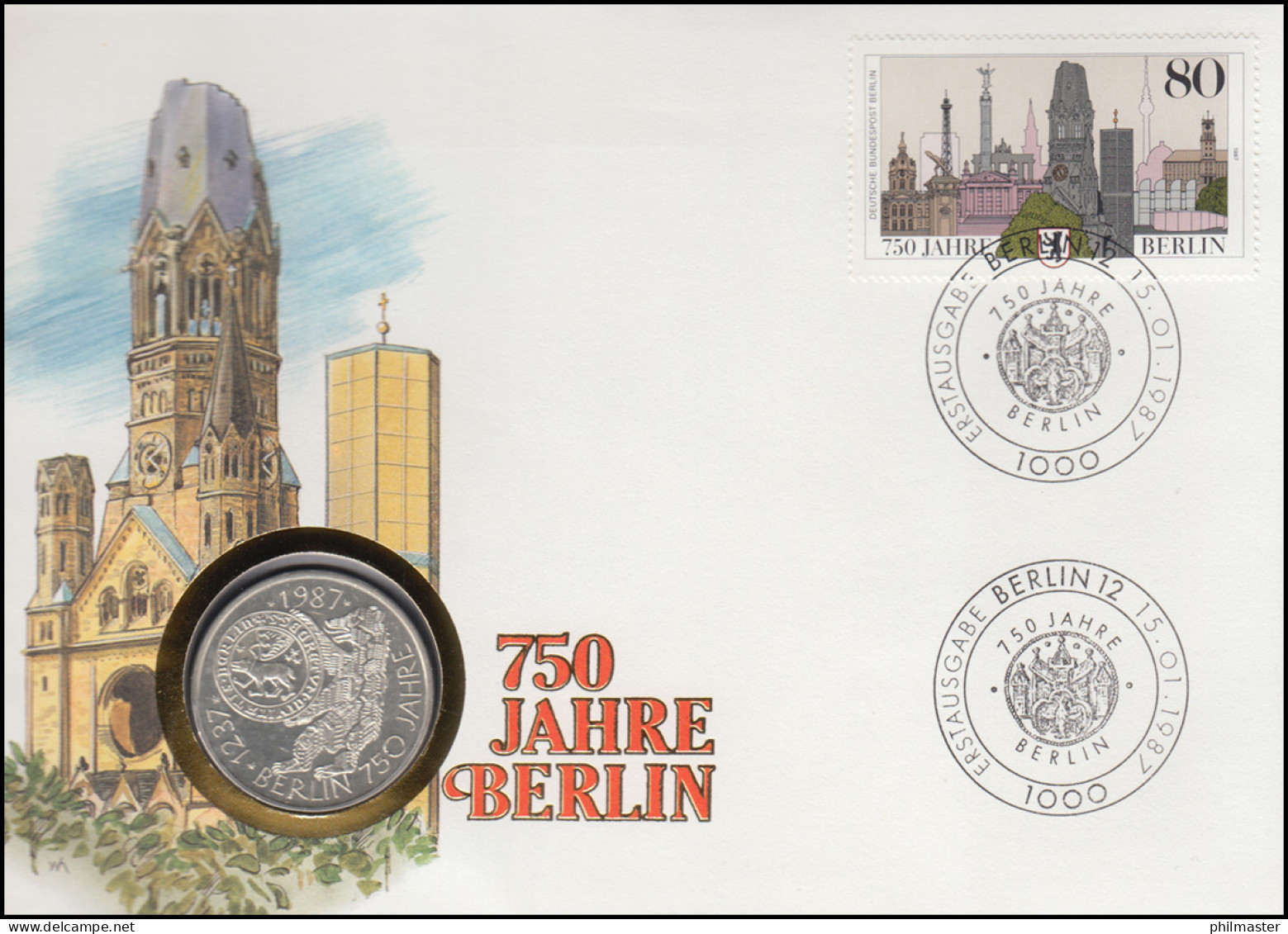 Numisbrief 750 Jahre Berlin, 10 DM / 80 Pf., ESST Berlin 15.01.1987 - Coin Envelopes