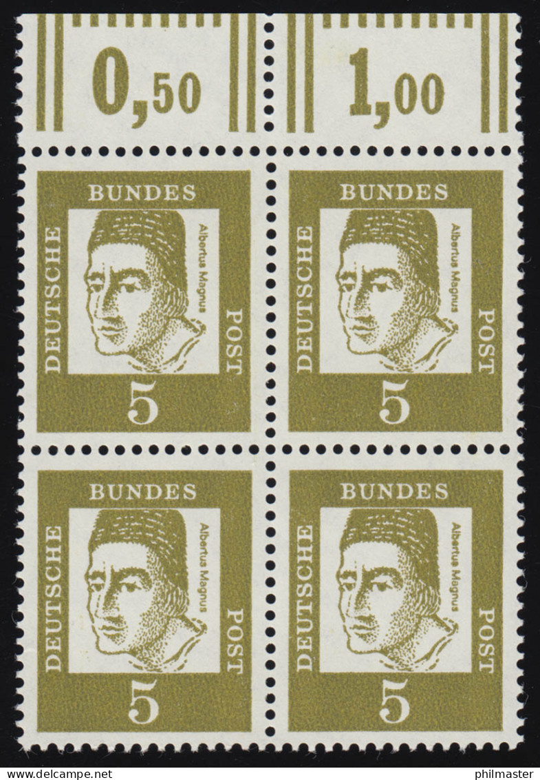 347yII Bed. Deutsche 5 Pf Dicke Walzenstriche OR-Viererbl. ** Postfrisch - Unused Stamps